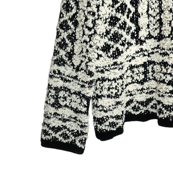 Solitaire by Ravi Khosla Black White High Neck Chunky Hand Knit Sweater xl - Picture 7 of 9